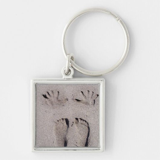 Prints met hand en voet op het strand van Florida Sleutelhanger (Voorkant)