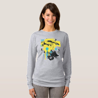 prints of women's faces with colorful phrases t-shirt