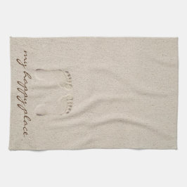 Prints op blote voeten in strandzand theedoek