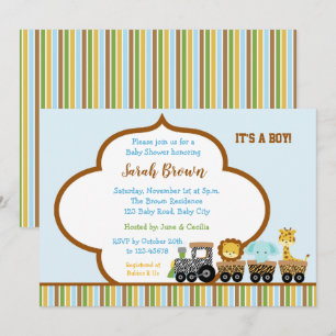 Prints van de dierenbaby Shower Invitations (Train Kaart