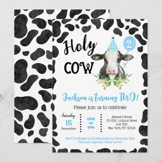 Prints van de Heilige Koe Koe Tweede verjaardag Ui Kaart (Voorkant / Achterkant)