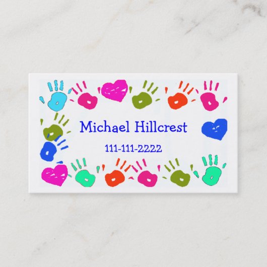 Prints voor kinderen met kleurrijke handjes contactkaartje (Voorkant)