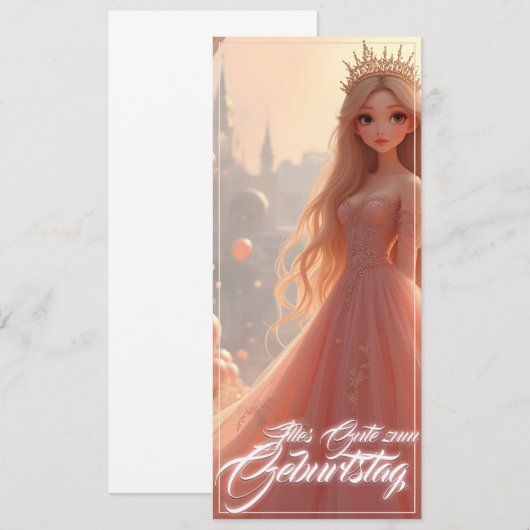 Prinzessin Geburtstagskarte in Rosa (Voorkant / Achterkant)