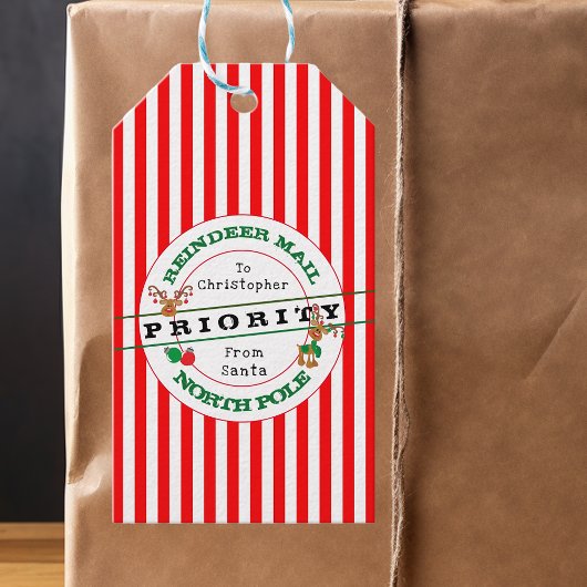 Prioritaire rendierpost van kerstcadeau cadeaulabel