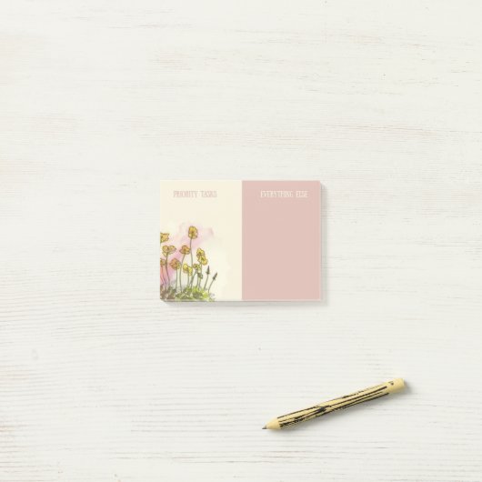 Prioriteitstaak, roze & gele Wildflower List Maker Post-it® Notes (Op bureau)