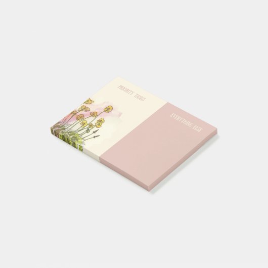 Prioriteitstaak, roze & gele Wildflower List Maker Post-it® Notes (Schuin)
