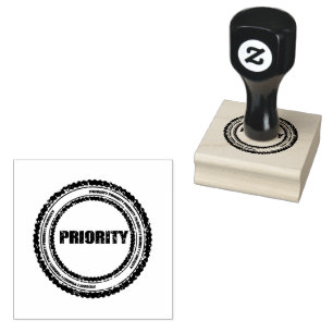Priority Circle Logo Afdrukken Jet Black Houten Rubberstempel