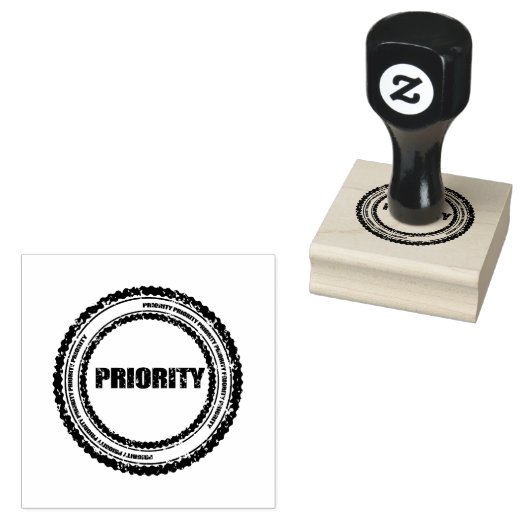 Priority Circle Logo Afdrukken Jet Black Houten Rubberstempel (Gestempeld)