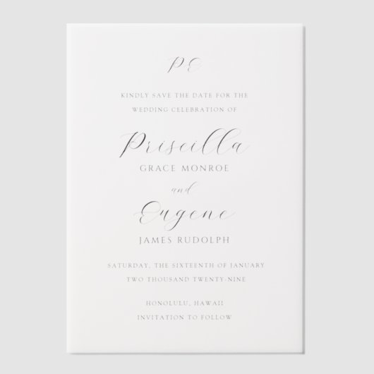 Priscilla Classic Wedding Save the Date Vellum Uitnodigingen (Voorkant)