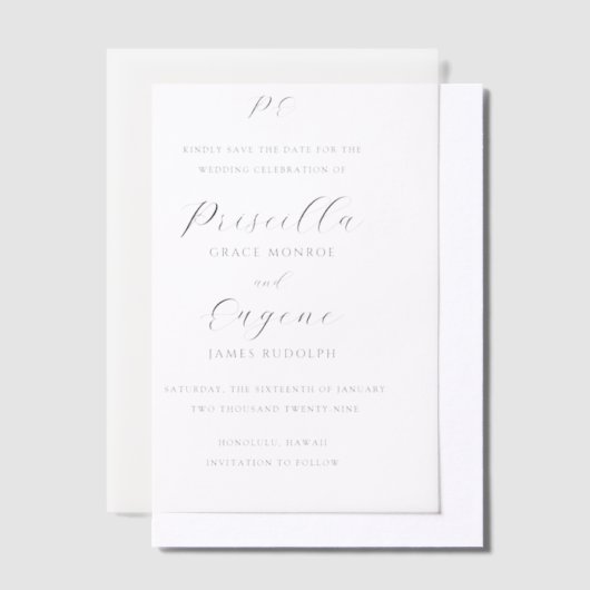 Priscilla Classic Wedding Save the Date Vellum Uitnodigingen (Offset)