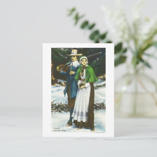 Priscilla en John Alden Scene Briefkaart (Staand voorkant)