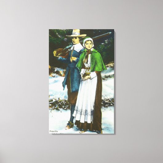 Priscilla en John Alden Scene Canvas Afdruk (Voorkant)
