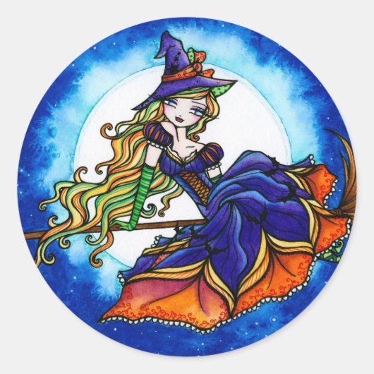 Priscilla heks Halloween fantasie fee Ronde Sticker (Voorkant)