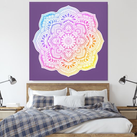 Prism Flower Mandala Stretched Canvas Print (Insitu (Slaapkamer))