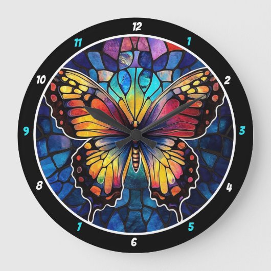 Prismatic Flight" - Glas in lood Butterfly Grote Klok (Voorkant)