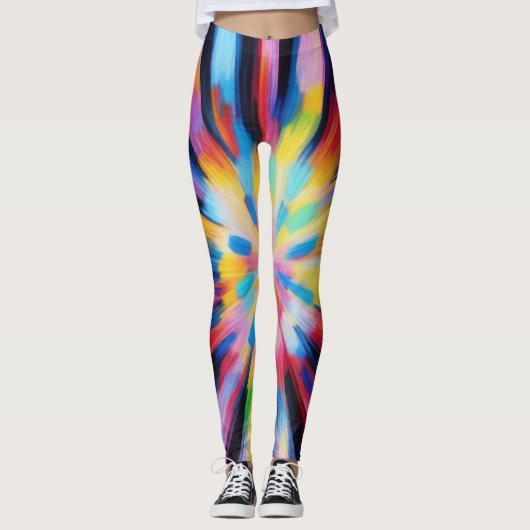 Prismatic Radiance: Abstract Sunburst Radio Waves Leggings (Voorkant)