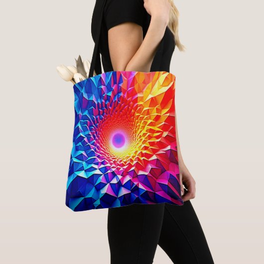 Prismatisch geometrisch kleurwervelontwerp tote bag (Dichtbij)
