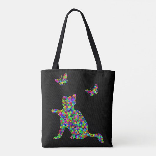 Prismatisch katje speelt met vlinders tote bag (Achterkant)