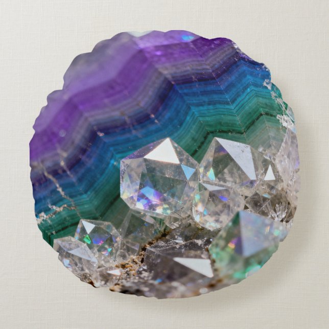 Prismatisch Kwarts Fusie Levendig Kristal Design Rond Kussen (Voorkant)