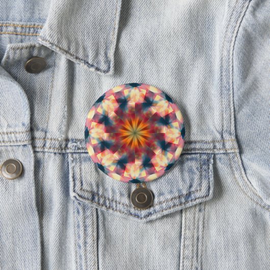 Prismatische caleidoscopische psychedelische manda ronde button 7,6 cm (In situ)