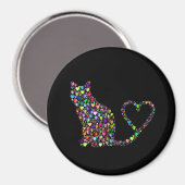 Prismatische kat Silhouette, Hart, Magneet (Voorkant / Achterkant)