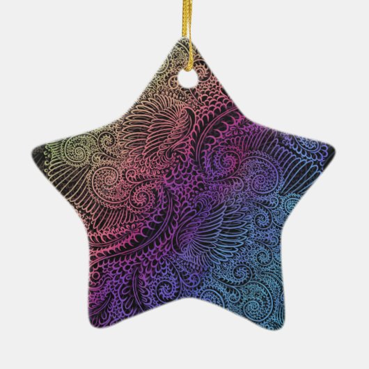 prismatische werveling | Rainbow Fractal Feather A Keramisch Ornament (Achterkant)
