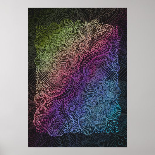 prismatische werveling | Rainbow Fractal Feather A Poster (Voorkant)