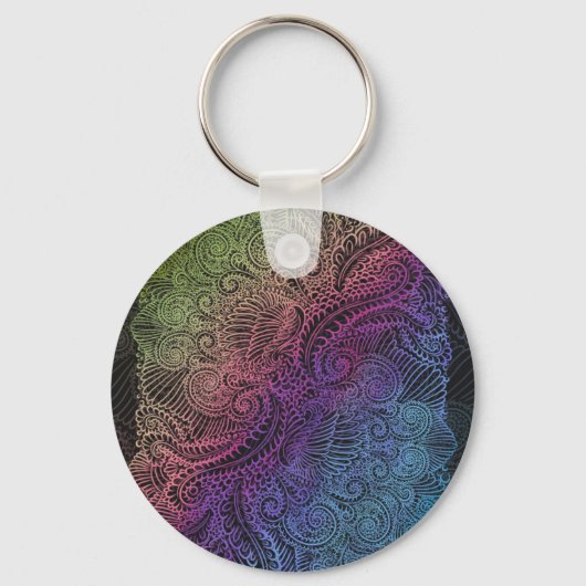 prismatische werveling | Rainbow Fractal Feather A Sleutelhanger (Voorkant)