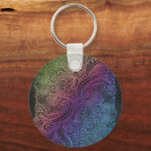 prismatische werveling | Rainbow Fractal Feather A Sleutelhanger (Voorkant)