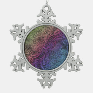 prismatische werveling   Rainbow Fractal Feather A Tin Sneeuwvlok Ornament