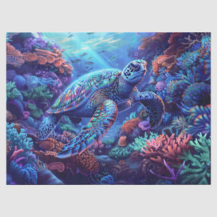 Prismatische zeeschildpad en koraal decoupage tissuepapier