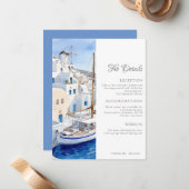 Pristine Blauw en Wit Santorini Bruiloft Details Notitiekaartje (Voorkant / Achterkant in situ)