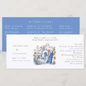 Pristine Blauw en Wit Santorini huwelijksprogramma (Voorkant / Achterkant)