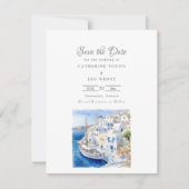 Pristine Blauw en Wit Santorini Save The Date (Voorkant)
