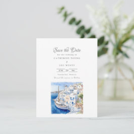 Pristine Blauw en Wit Santorini Save The Date
