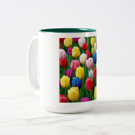 Pristine Tulips Mug Tweekleurige Koffiemok (Voorkant links)