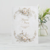 Pristine White Floral Gold Vine Elegant Wedding Kaart (Staand voorkant)