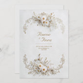 Pristine White Floral Gold Vine Elegant Wedding Kaart (Voorkant / Achterkant)