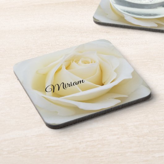 Pristine White Rose Close-up foto Bier Onderzetter (Linkerzijde)