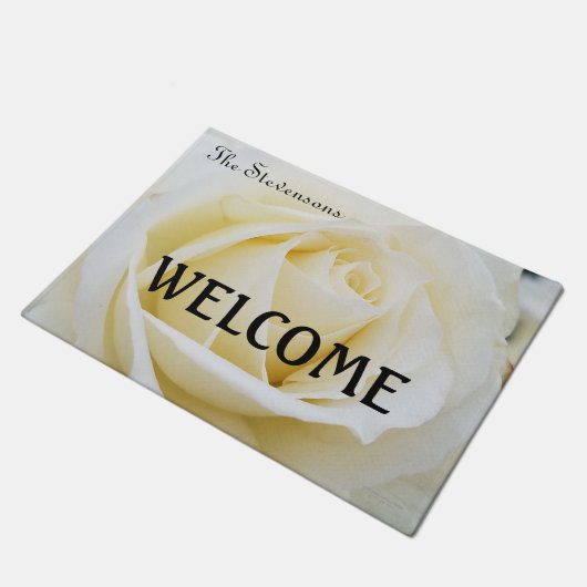 Pristine White Rose Close-up foto Deurmat (Schuin)