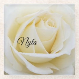 Pristine White Rose Close-up foto Glazen Onderzetter