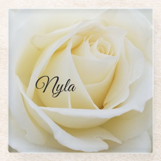 Pristine White Rose Close-up foto Glazen Onderzetter (Voorkant)