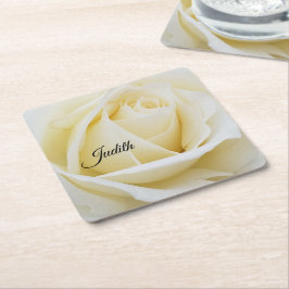 Pristine White Rose Close-up foto Kartonnen Onderzetters