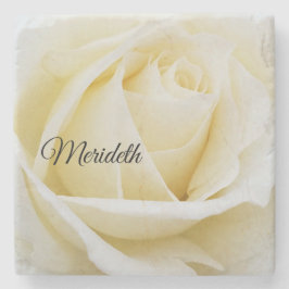 Pristine White Rose Close-up foto Stenen Onderzetter