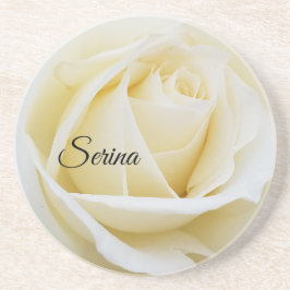 Pristine White Rose Close-up foto Zandsteen Onderzetter