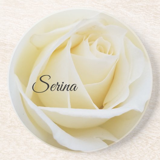 Pristine White Rose Close-up foto Zandsteen Onderzetter (Voorkant)