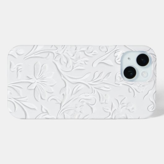 Pristine Witte Bloemen Embossed Telefoonhoes Case-Mate iPhone Case (Achterkant (horizontaal))