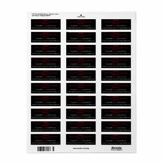 Privacy Protection Act sticker, zwart label (Full Sheet)