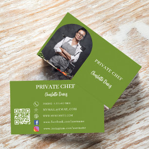 Private chef basilicum groene foto boog QR code Visitekaartje