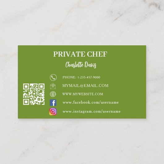 Private chef basilicum groene foto boog QR code Visitekaartje (Achterkant)